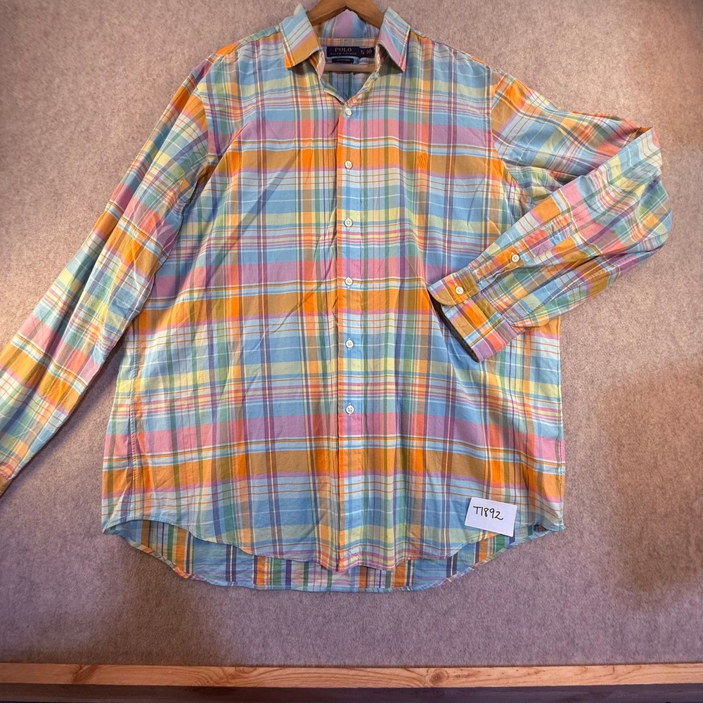 Polo Ralph Lauren‎ Mens XL Beach Twill Plaid Button Down Shirt Multi Color Pony
